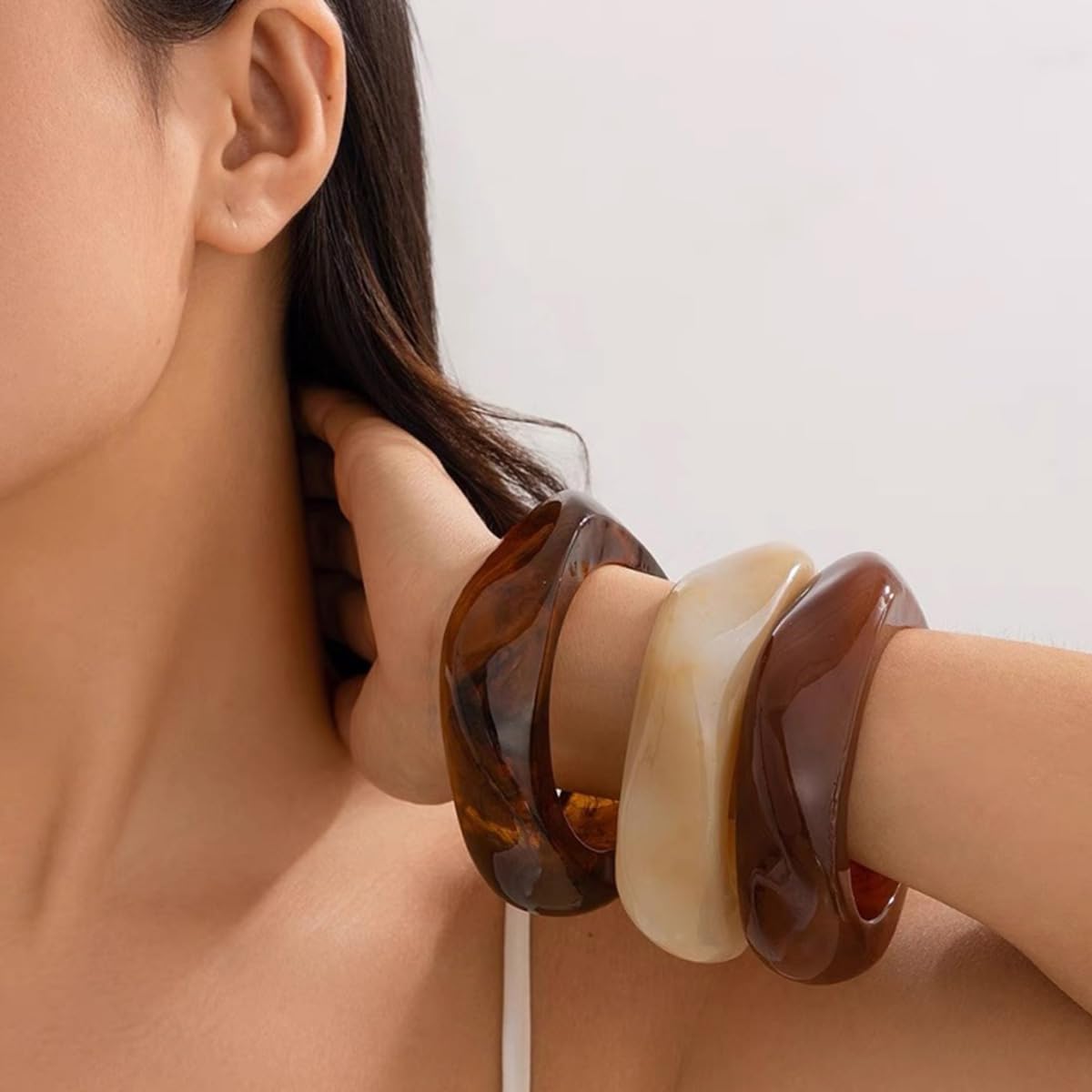 3Pcs Chunky Acrylic Bracelet for Women Large Square Resin Cuff Vintage Bangle Bracelets Wide Jewelry Set - Image 3