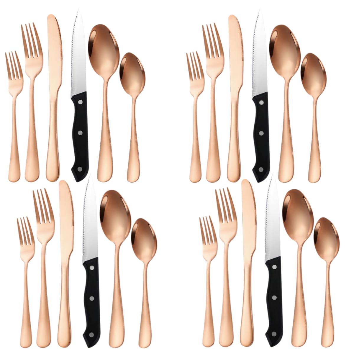 Cubiertos Redondas Y Planas Acero Inoxidable 410 Oro Rosa 4 Juegos | cuchillo para carne cuchillo para carne tenedor cuchara restaurante occidental