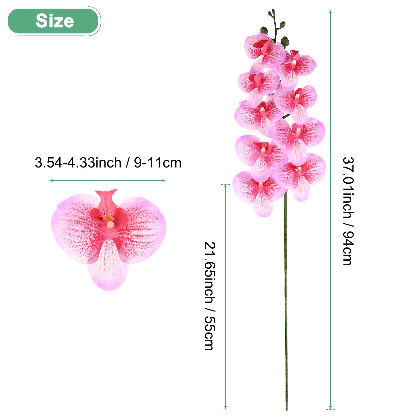 M METERXITY 1-Pack Artificial Orchid Flowers 9 Large Petals 37 Inch Faux Phalaenopsis Silk Bouquets Real Touch Rose Red White Fake Orchids for Home/Wedding/Christmas/Party/Garden Office - Image 3