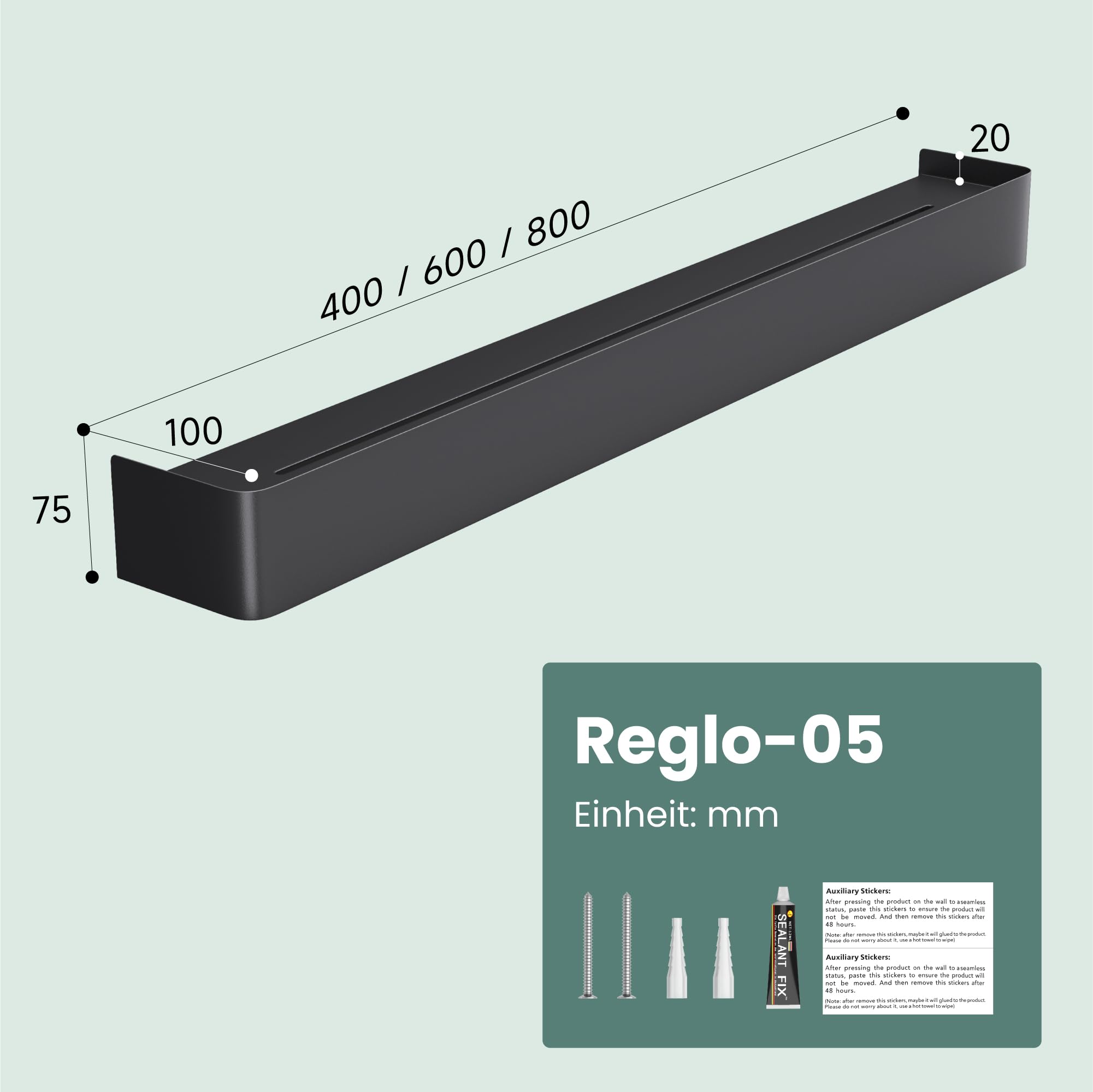 Mai & Mai Wandgarderobe mit Ablage und 6 Haken, Garderobenleiste 60 cm zur Wandmontage, Kleiderhaken für Flur, Badezimmer oder Küche, multifunktionale Garderobe, Sandweiß Reglo-05