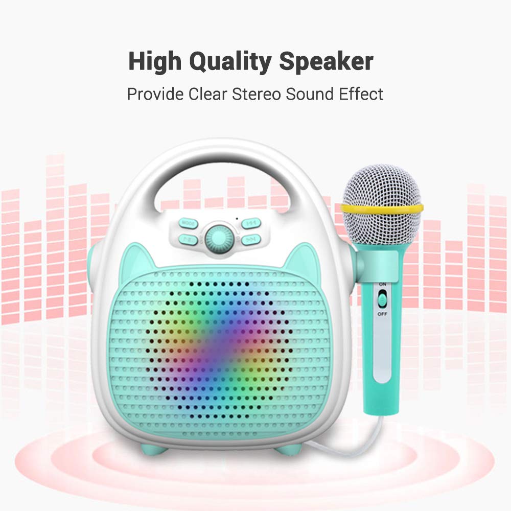 HUIOP Máquina de Karaoke Altavoz de Karaoke portátil Recargable con micrófono BT/Tarjeta de Memoria/Luces de conectividad USB para niños y niñas,Karaoke para niños