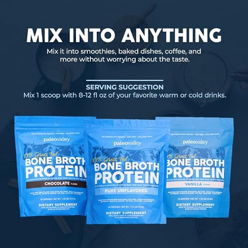 Paleovalley 100% Grass Fed Beef Bone Broth Protein Powder - Rich in Collagen Peptides for Hair, Skin, Gut Health, Bone and Joint Support - 13g Protein Per Serving - No Gluten or GMOs - Vanilla - Thumbnail 6