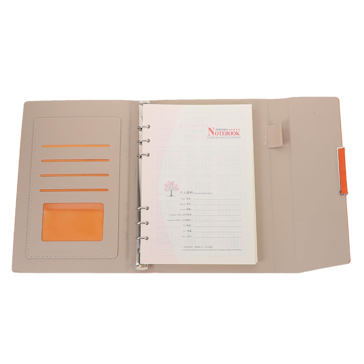 Pu Leather Business Notebook with Office Schedule Notepad and Portable Daily Planner, Orange Three-fold Refillable Journal for Work and Travel Planning