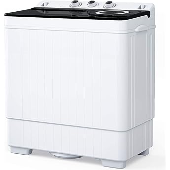 KUPPET Compact Twin Tub Portable Mini Washing Machine 26lbs Capacity, Washer(18lbs)&Spiner(8lbs)/Built-in Drain Pump/Semi-Automatic (White&Gray)