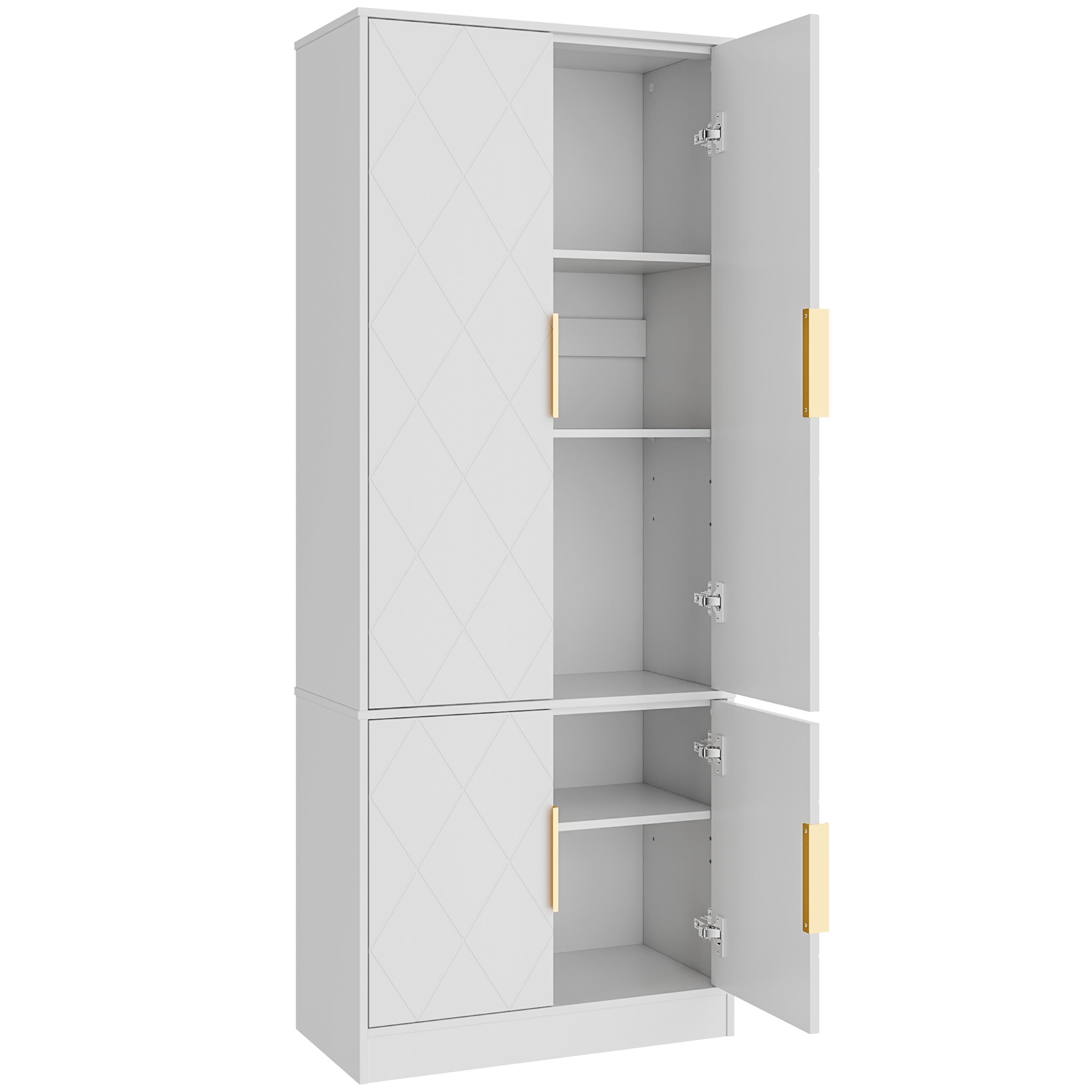 UEV Hochschrank mit 4 Türen, Kücheschrank, Badzimmerschrank Mehrzweckschrank Aktenschrank mit verstellbare Ablage vielseitig einsetzbar für Büro, Flur, Küche, Hauswirtschaftsraum 60x30x150cm Weiß