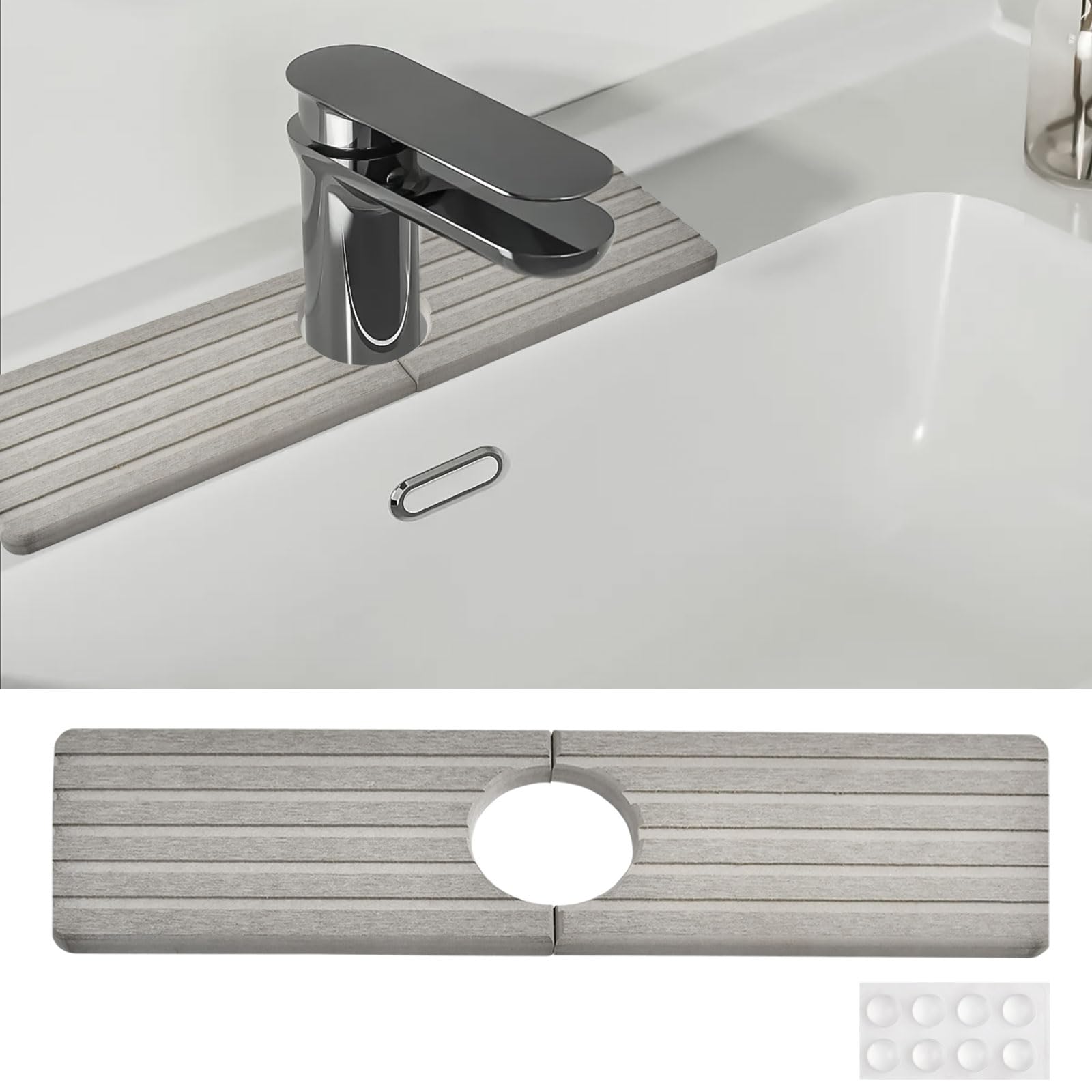 Diatomite Kitchen Faucet Mat, Quick Drying Kitchen Sink Splash Guard Behind Faucet, Grey Water Absorbing Stone Tray for Sink Drying Stone Mat for Bathroom Kitchen Bar Countertop