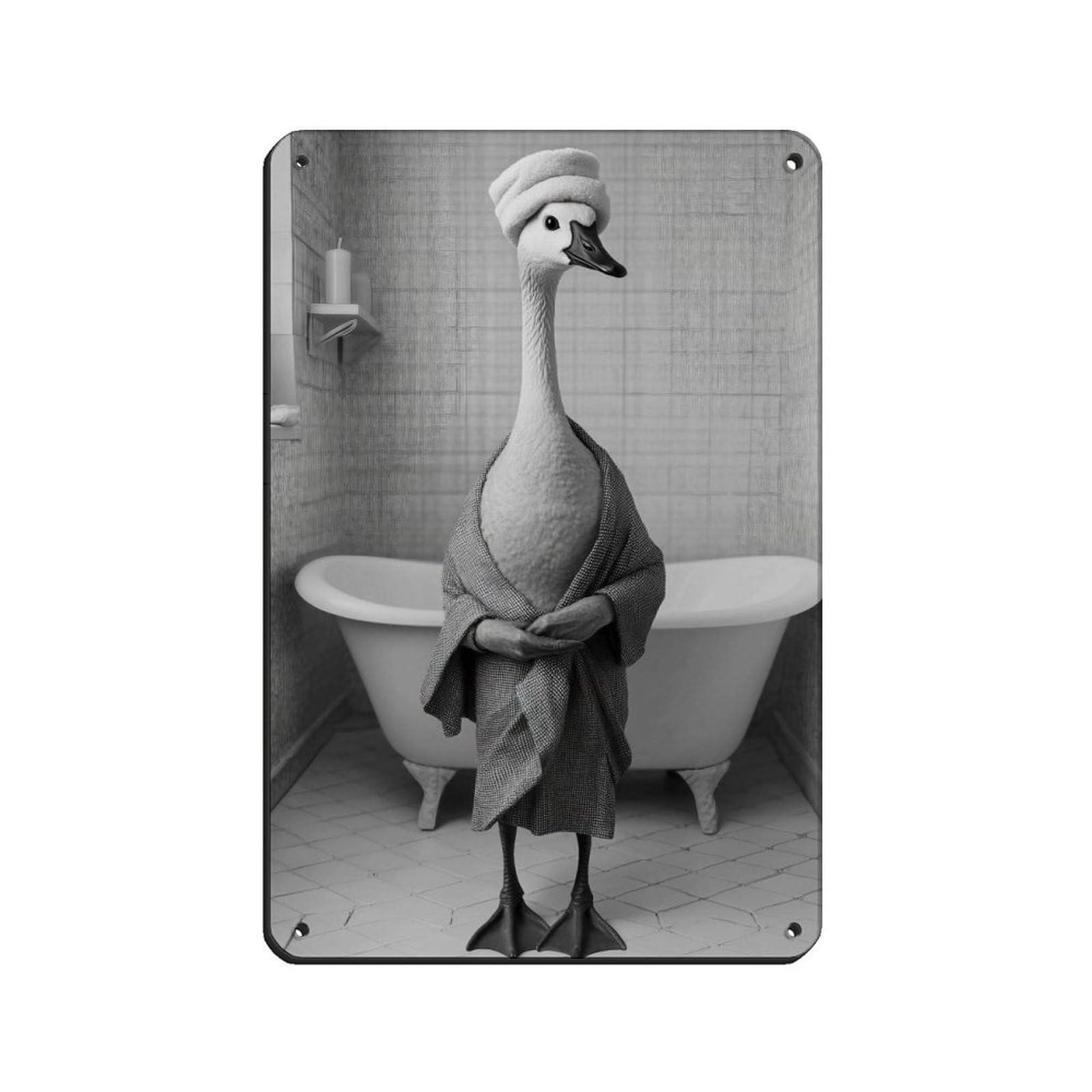 Lxwnze 20L X 30W Cm Humorous Animal, Swan In Bathroom Decor Retro Poster Metal Tin Sign Chic Art Retro Iron Painting Bar People Cave Cafe Family Garage Poster Wall Decoration 8X12inch(20X30cm)