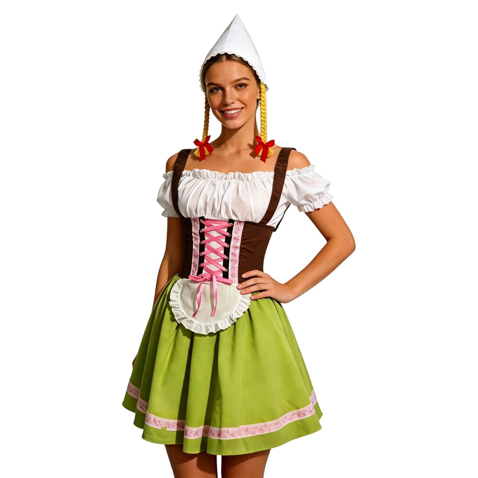Damen Trachtenkleid Dirndlkleid Midi mit Dirndlschürze Trachtenmode Oktoberfest Outfit Traditionelles Oktoberfest für Elegantes deutsches Bierfest Cosplay mit Schürze Bluse Costume