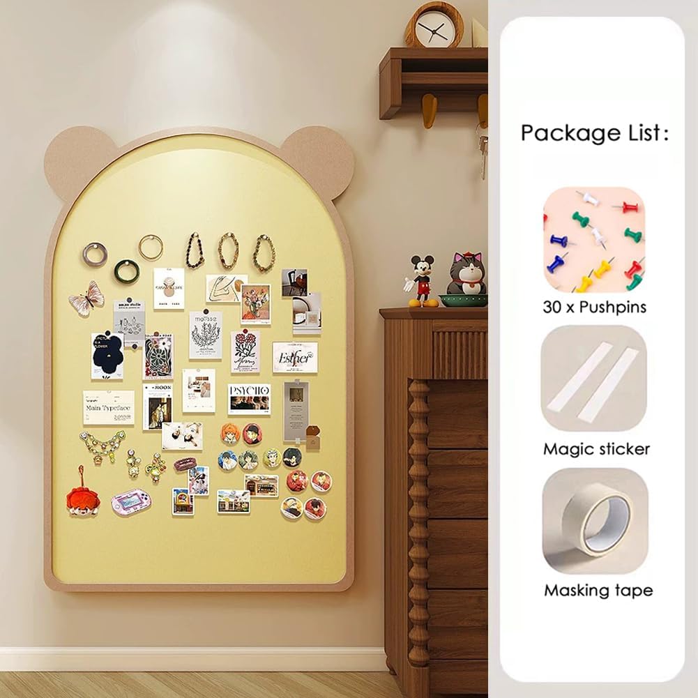 Cute Bear Shaped Felt Pin Board Wall Decor,Self-Adhesive Bulletin Board with Pushpins,Felt Display Boards for Photo Memo Note,Cork Board Alternative (Cream,47.2"x23.6")