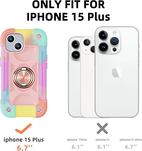 Miniatura 2 de Funda compatible con iPhone 15 Plus de 6.7 pulgadas, resistente a prueba de golpes, de grado militar, con soporte de anillo, protector de pantalla