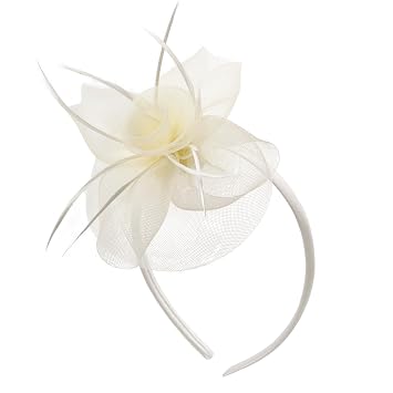 Needzo Cream Colored Fascinator, Derby, Church and Tea Party Accessory, Headband or Hair Clip for Women, One Size Fits Most