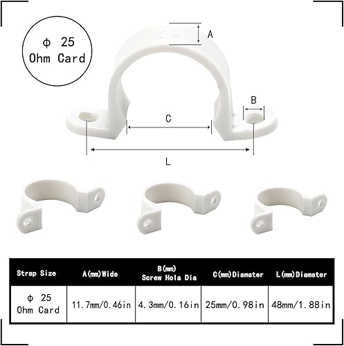 Miniatura 2 de 100 abrazaderas de tubo de plástico, correa de tubo de 2 orificios para debajo de tubos de PVC de 34 pulgadas, soportes en U de montaje de conducto