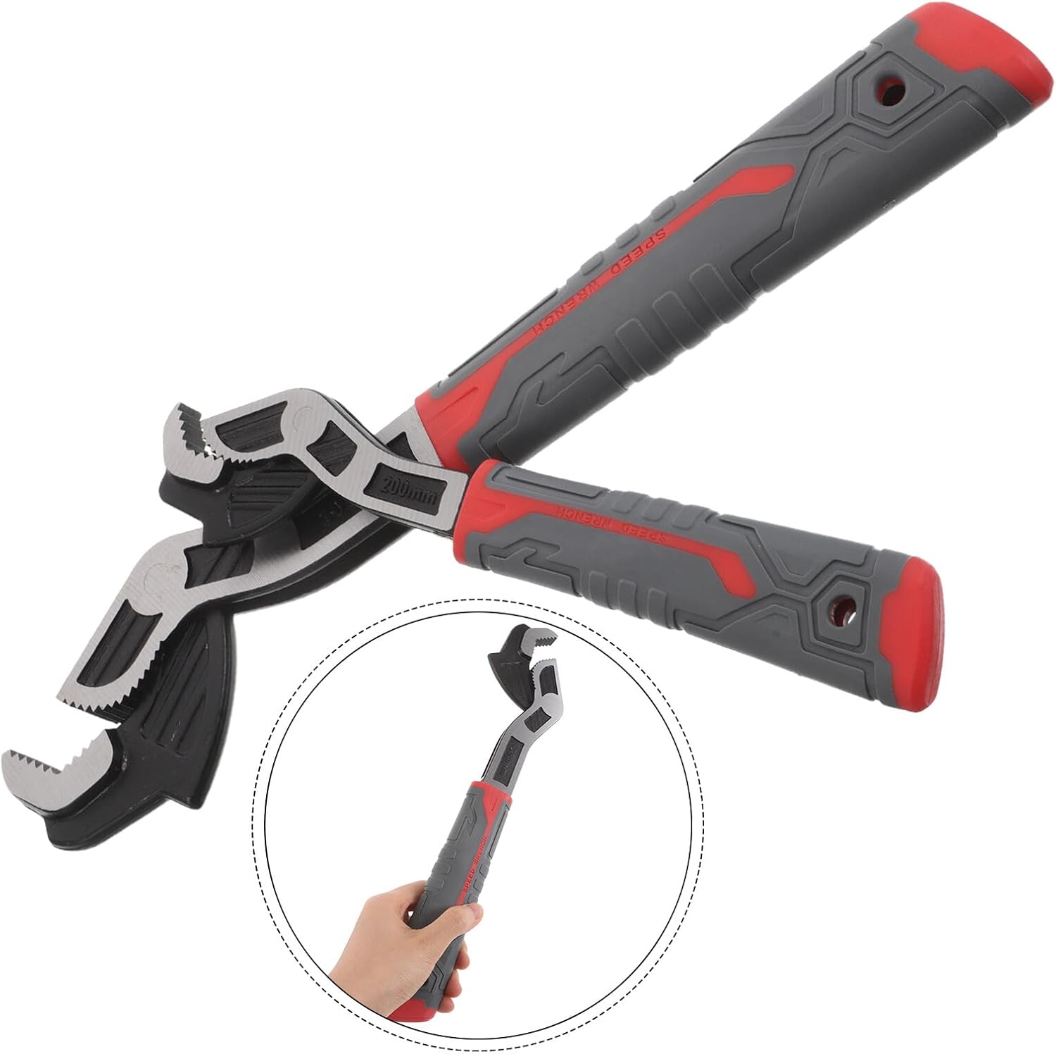 2pcs Self-locking Adjustable Wrench with Spring Clamp Multifunctional Automatic Pipe Tool for Plumbing Maintenance and Ratchet Wrench Replacement Large Jaw Opening for Versatile