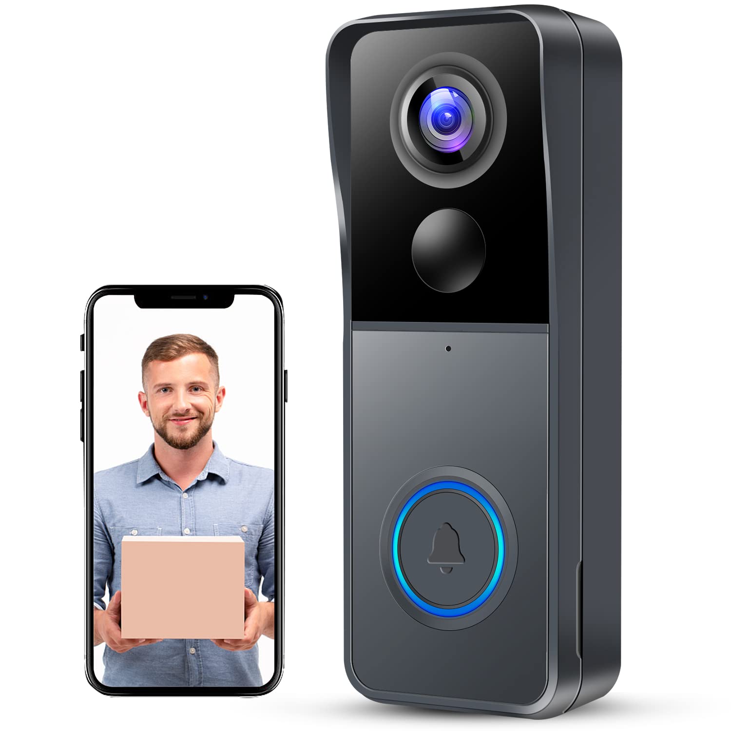 KAMEP Video Doorbell Wireless Camera Doorbells, 1080P HD Smart WiFi Security Camera Door Bell with PIR Motion Detection, 2-Way Audio, Night Vision, IP66 Waterproof, Support SD Card & Cloud Storage