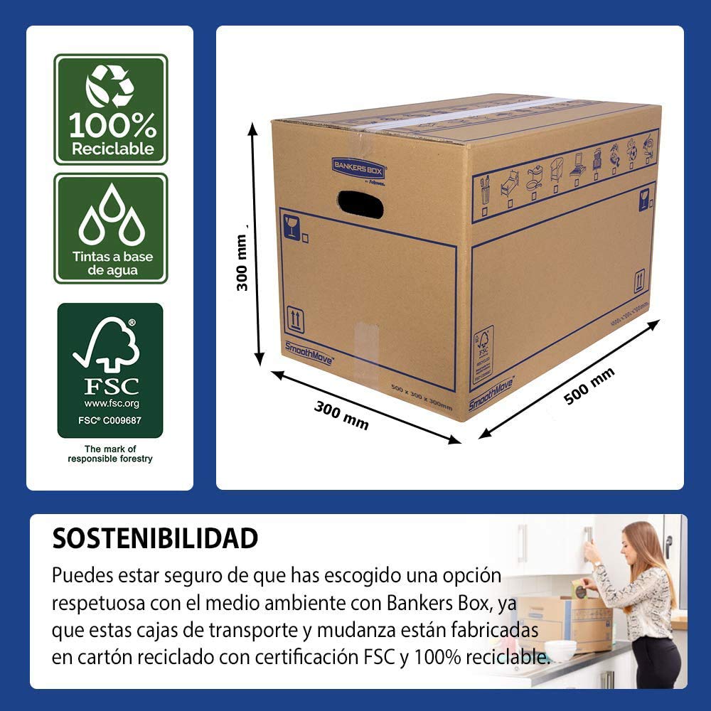 Packung mit 10 Kartons mit Griffen für Umzug, Aufbewahrung und Transport, sehr robust, 50 x 30 x 30 cm (Größe L, 45 Liter, doppelter Kanal verstärkt)