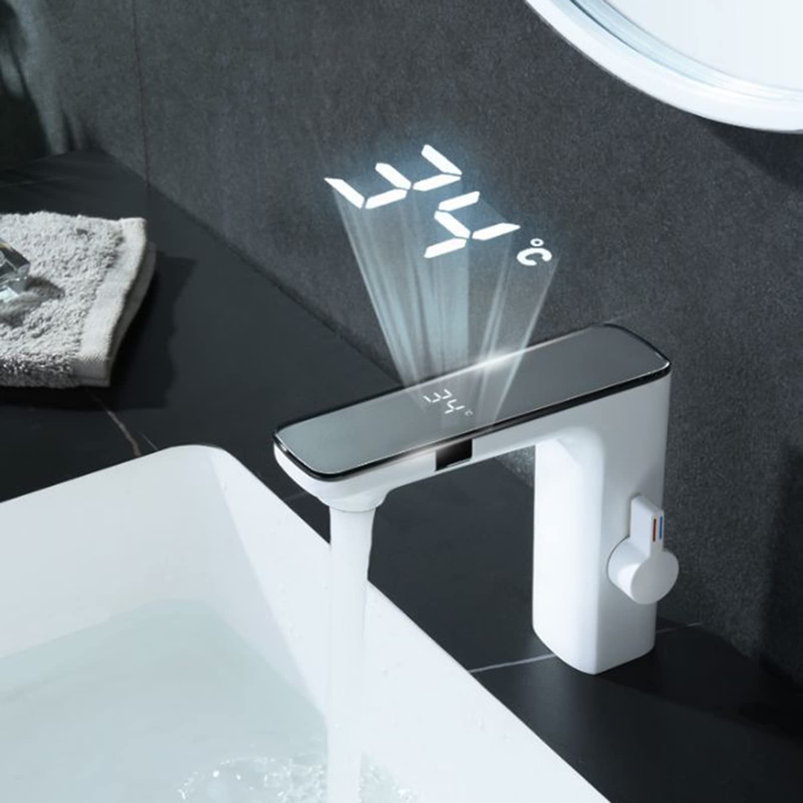 Grifo automático con sensor infrarrojo para lavabo de baño, grifo de lavabo sin contacto, acabado blanco, diseño higiénico y de ahorro de agua, ideal para uso doméstico y comercial (blanco)
