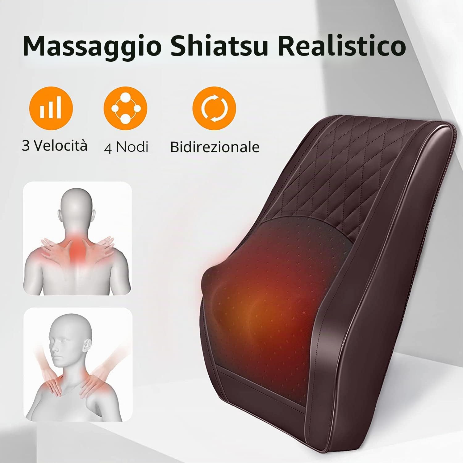 Massaggiatore per la schiena con calore, cuscino per il massaggio shiatsu del collo per il rilassamento muscolare e il sollievo dal dolore