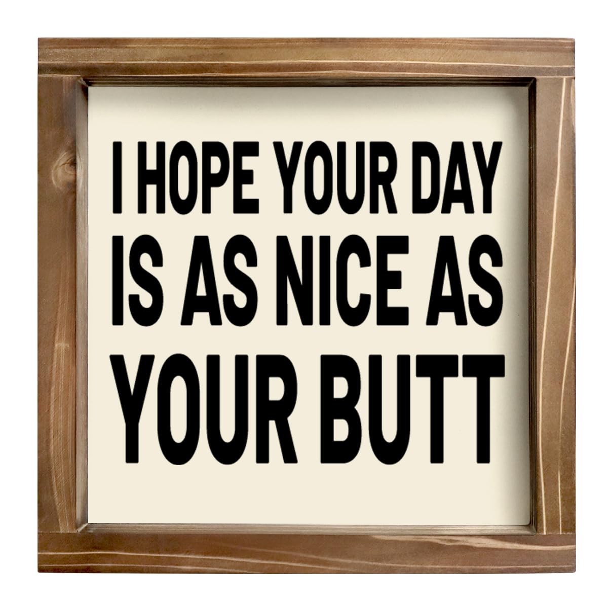 Kas HomeRustic Wood Funny Wall Decor - Funny Signs Apartment Decor for Toilet Restroom Wall Hanging Plaque (7" x 7", White-IT)