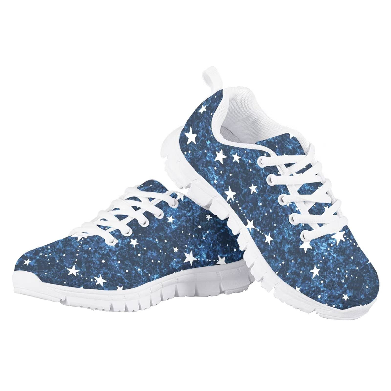 Zapatillas de deporte para niñas Comfort Mesh Transpirable con cordones Zapatos de suela blanca, Star Galaxy, 33 EU