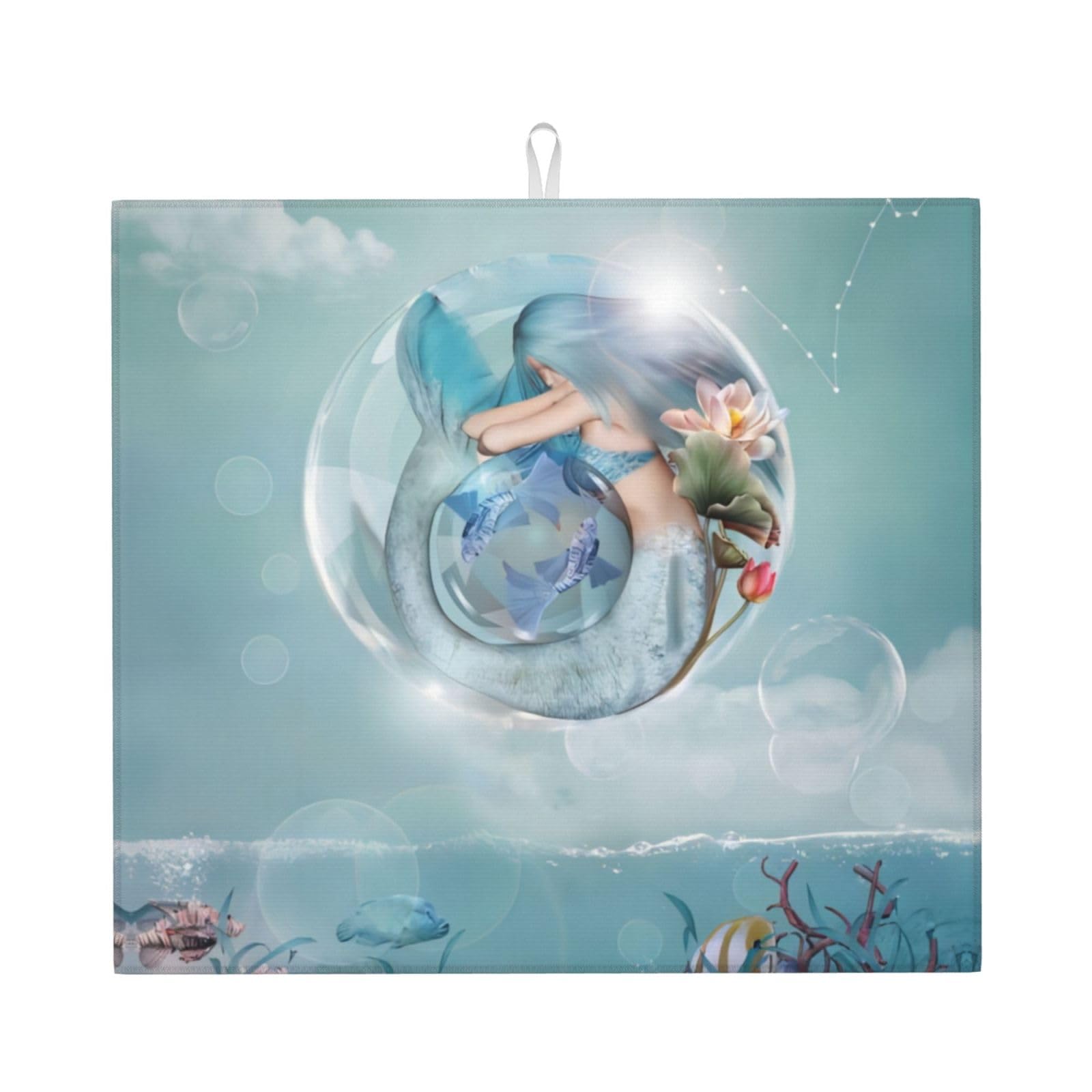 Yyhwhjde Black Mermaid Prints Kitchen Drying Mat – Absorbent Dish Throw For Countertop, Non-Slip Layer With Vibrant Prints, Ideal For Housewarming