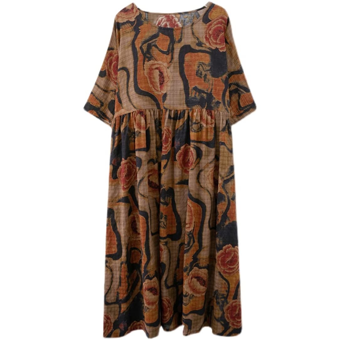 Amazon.com: Oversized Flower Print Summer Dress Womens Casual Beach Big  Large Dress Loose Floral Long Dresses Brown Dress One Size 164 : Clothing,  Shoes & Jewelry