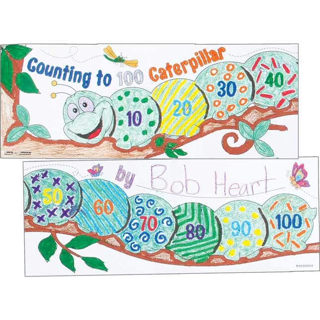 Really Good Stuff 100th Day of School Decorate Posters- Count to 100 Caterpillar Posters-100th Day Activities for the Classroom, 17 x 22 Inch, 24 Pack,White