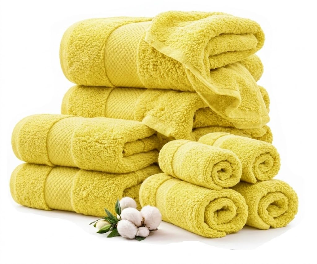 EDB Soft Towels 800-GSM Luxury Face Cloth Hand Towel 100% Egyptian Cotton Hotel & Spa Quality Bath Towels Set Large Jumbo Bath Sheet Quick Dry Towels Bale Set (Lemon, 2x Face Cloth)