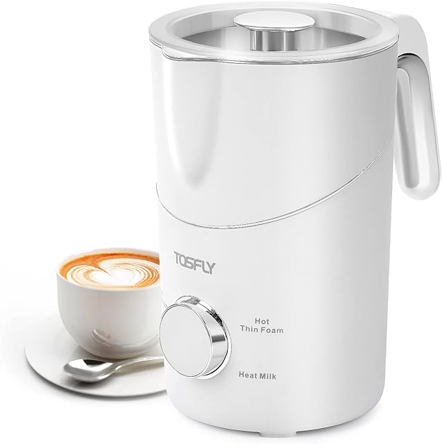 Milk Frother: Tosfly 4-in-1 Automatic Coffee Frother, 400ml Electric Milk Steamer with Hot & Cold Foam for Hot Chocolate, Cappuccino, Coffee, Latte, Macchiato(White)