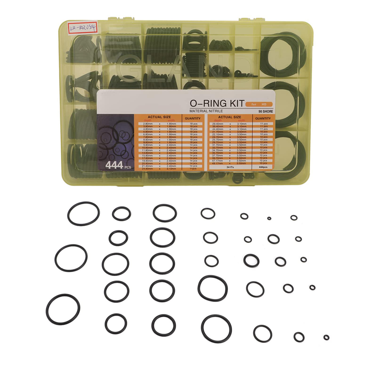 Sellos de anillos tóricos de goma,Juego surtido de anillos tóricos,Kit de sellos de anillos tóricos,Kit de juntas tóricas universales de 444 piezas Juego de anillos