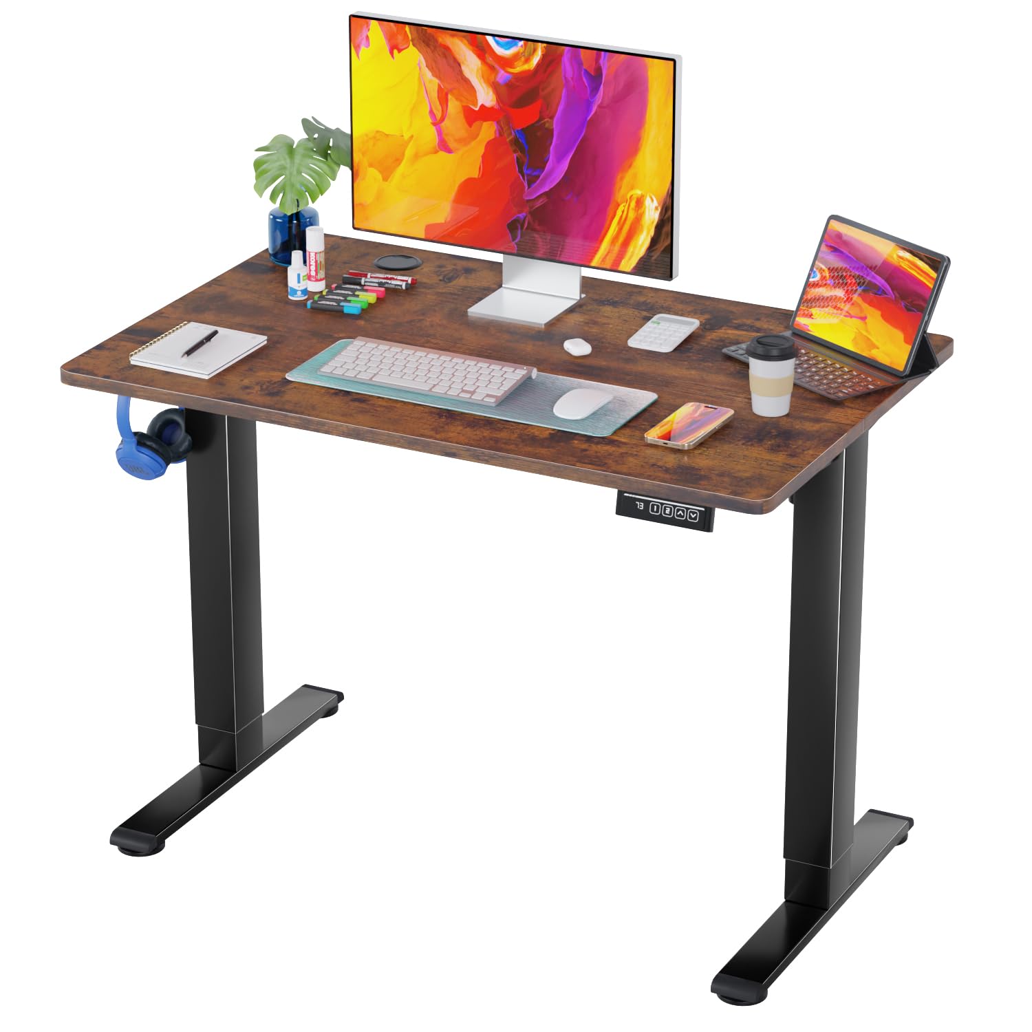 PayLessHere 40 Inch Electric Standing Desk Sit Stand up Desk Home Office Desk with Large Space Headphone Holder 2 Memory Function for Home,Office,