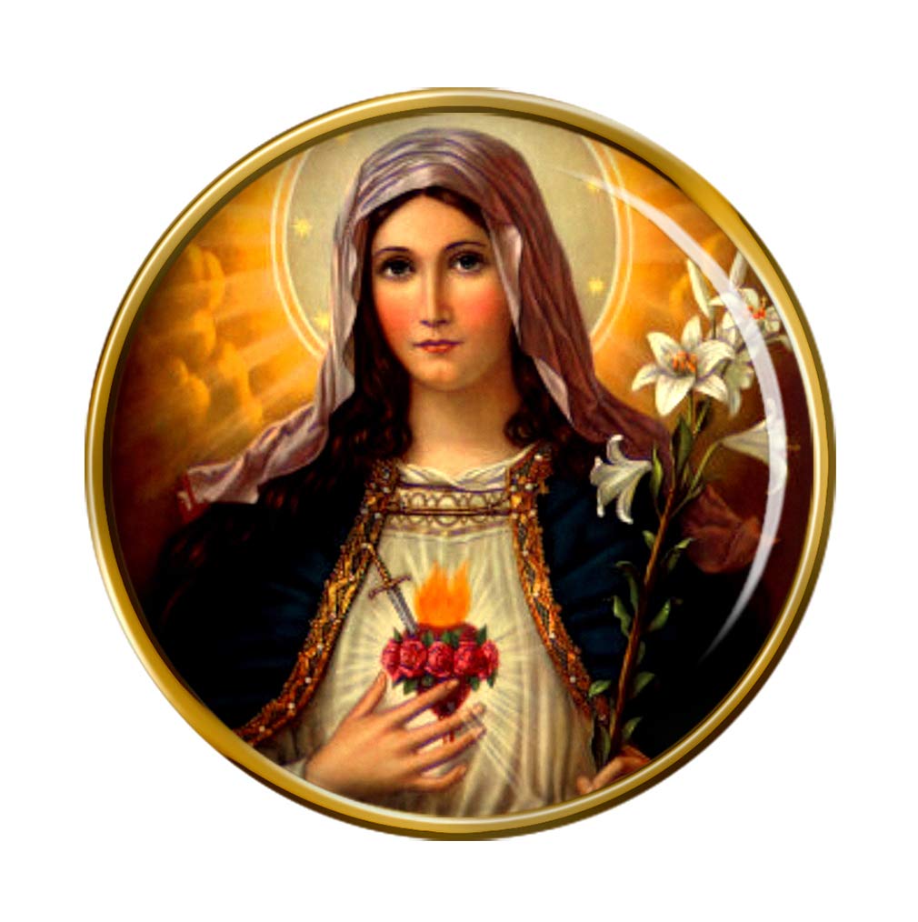Family-Crests.com Men's Gold Holy Mother Mary Sacred Heart Pin Badge