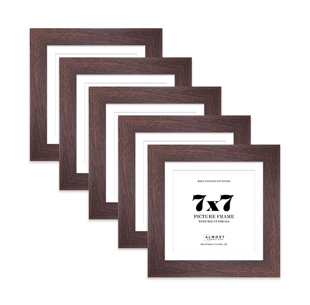 7x7" Walnut Square Frame With Mount for 6x6" Pictures 28mm Edge Frame Display with Wall Hooks and Kickstand, 5 Pack โ image 1