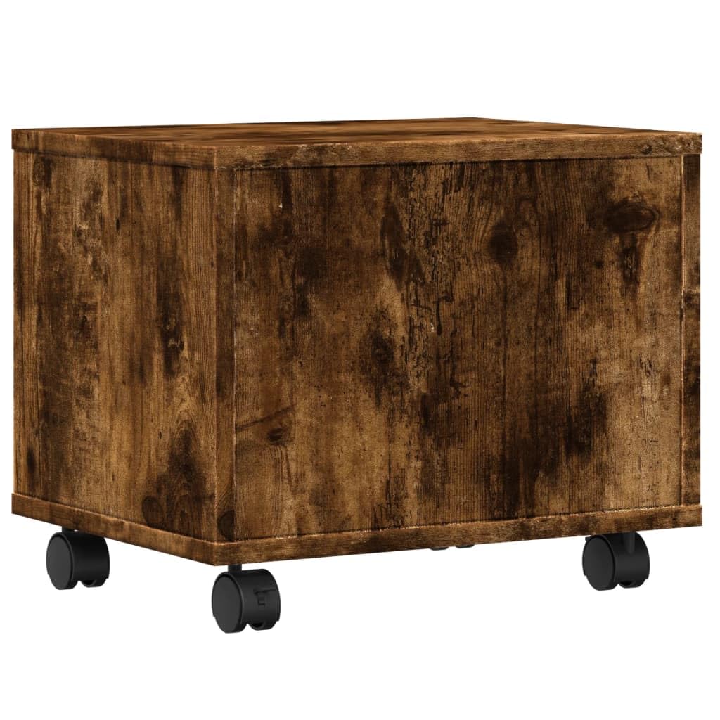 Druckerständer mit Rollen aus Räuchereiche Holzwerkstoff 41x32x34,5 cm mobiler Druckerwagen mit Ablage und Organizer für Büro, Homeoffice, Arbeitszimmer, platzsparend und stabil