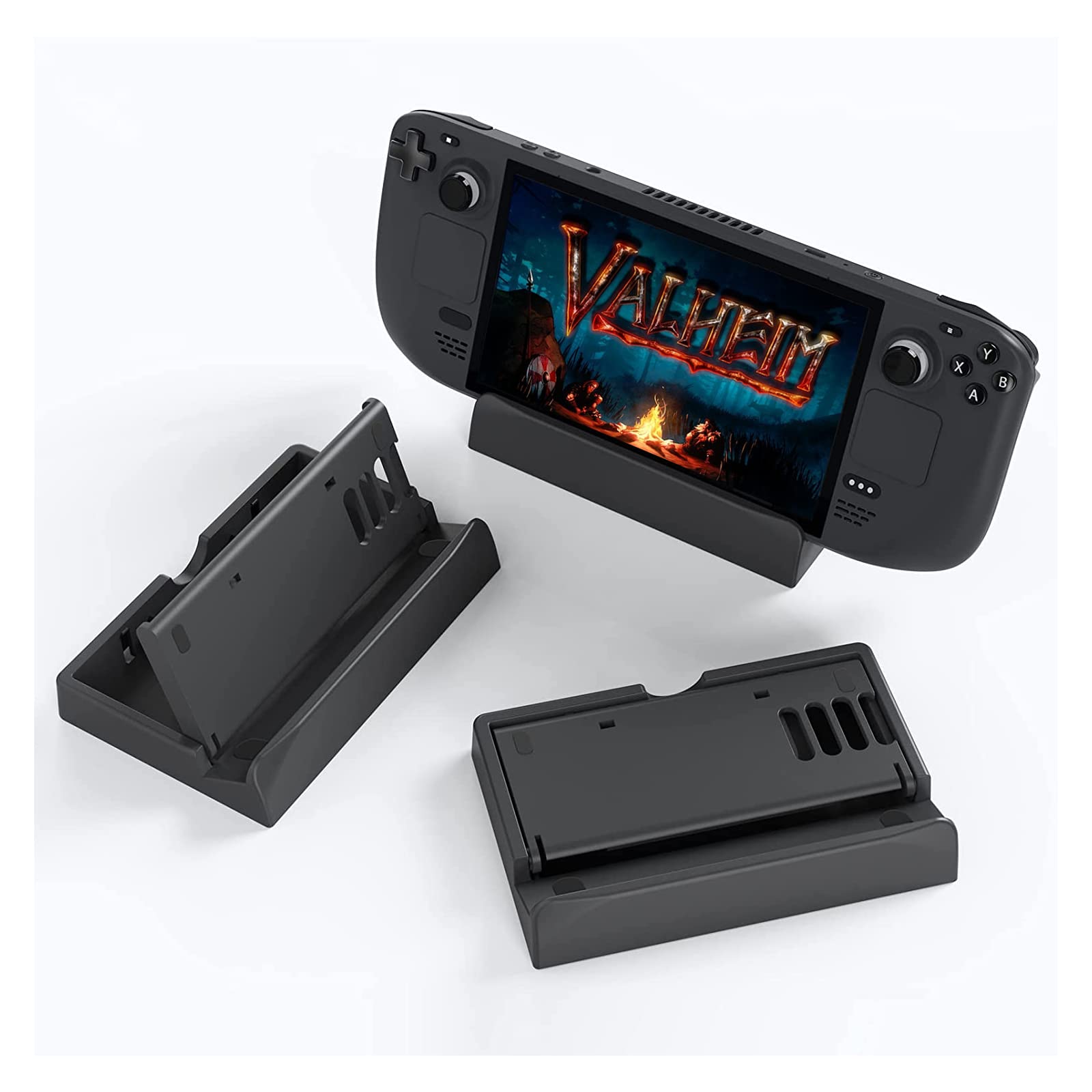 Stand Base for Valve Steam Deck 2021 Switch Switch Lite Switch OLED Tablets and Smartphones, Steam Deck Accessories 3 Angle Level Adjustable Holder Stand, Portable Foldable Non-Slip Bracket - Black