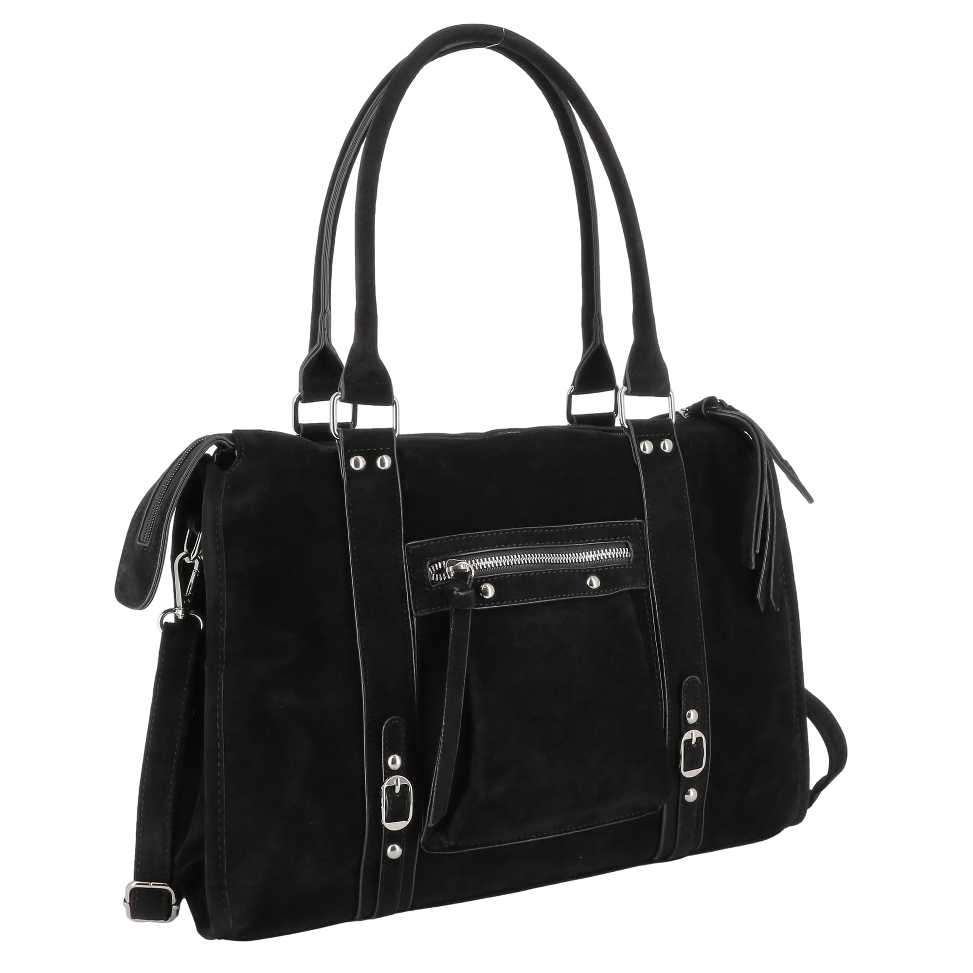 flora & co Sac Bowling Femme Similicuir Daim - Sac de Cours Travail Format A4 Grande Capacité - Cabas Shopper Porté Main Épaule Bandoulière - Chic Tendance