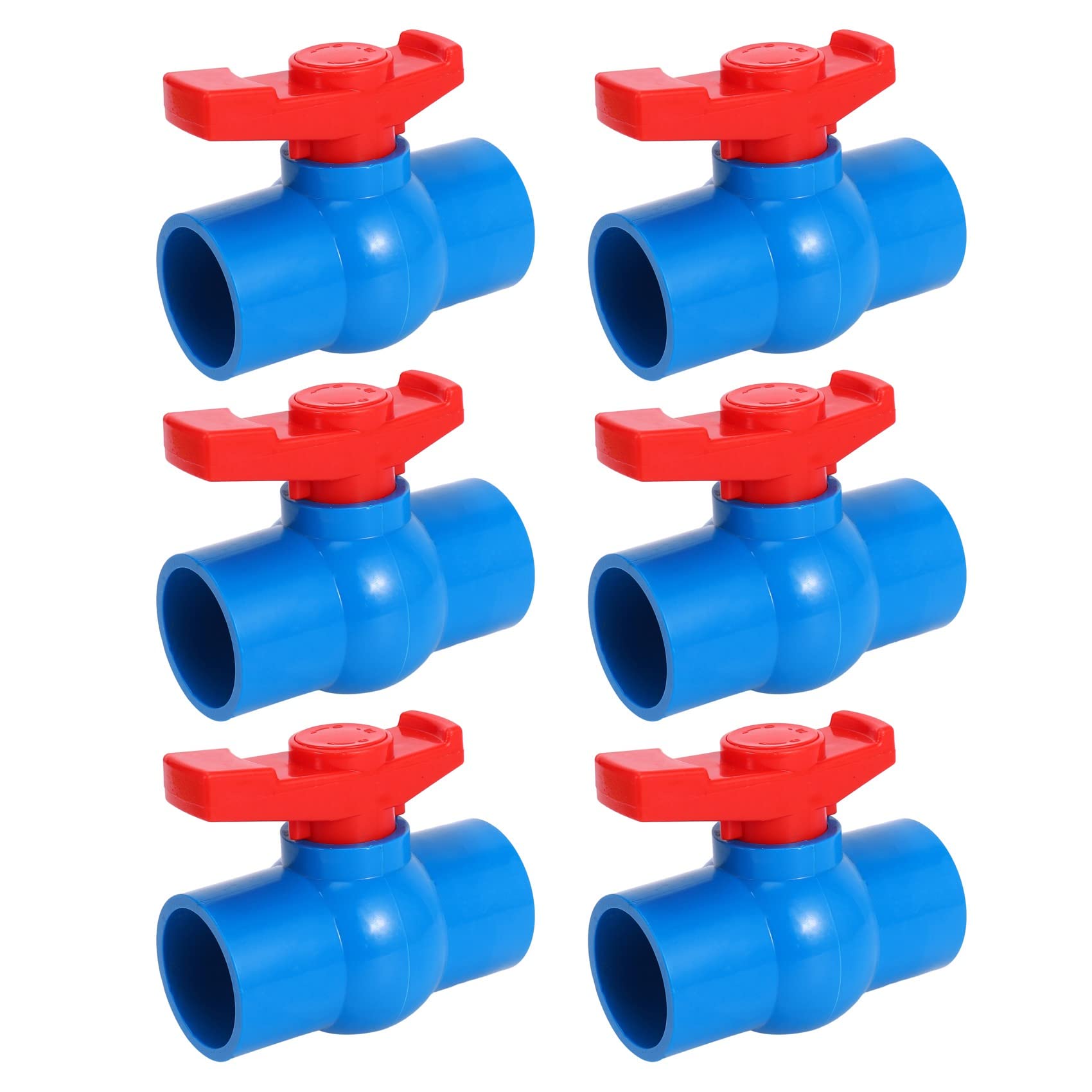 Jnchdghwa Blue&Red 6Pcs 40Mm X 40Mm Slip Full Port Red Handle Lever U-Pvc Ball Valve Blue