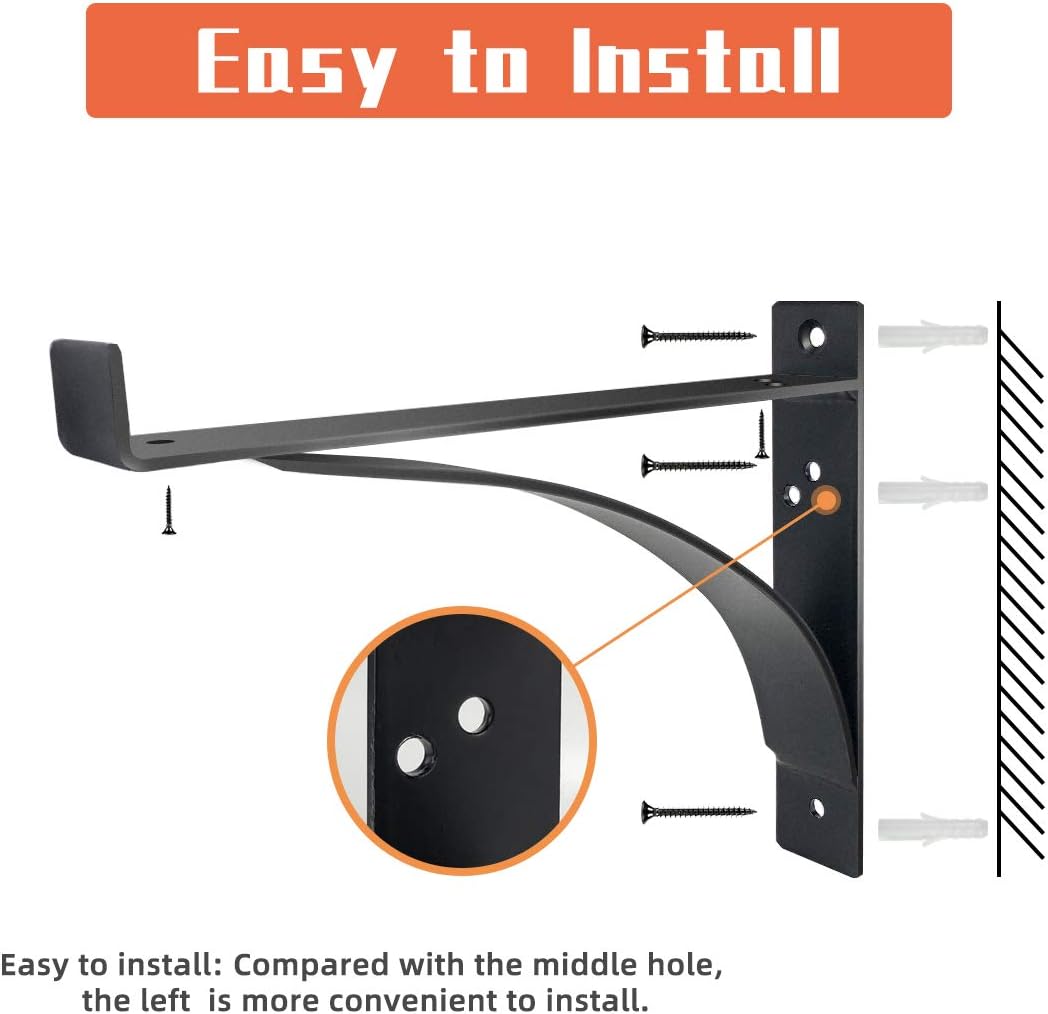 Heavy Duty Shelf Brackets, 14 Inch 6-Pack Exquisite Shelf Brackets, Strong Support Mental L Brackets Heavy Duty Floating Shelf Brackets, Black