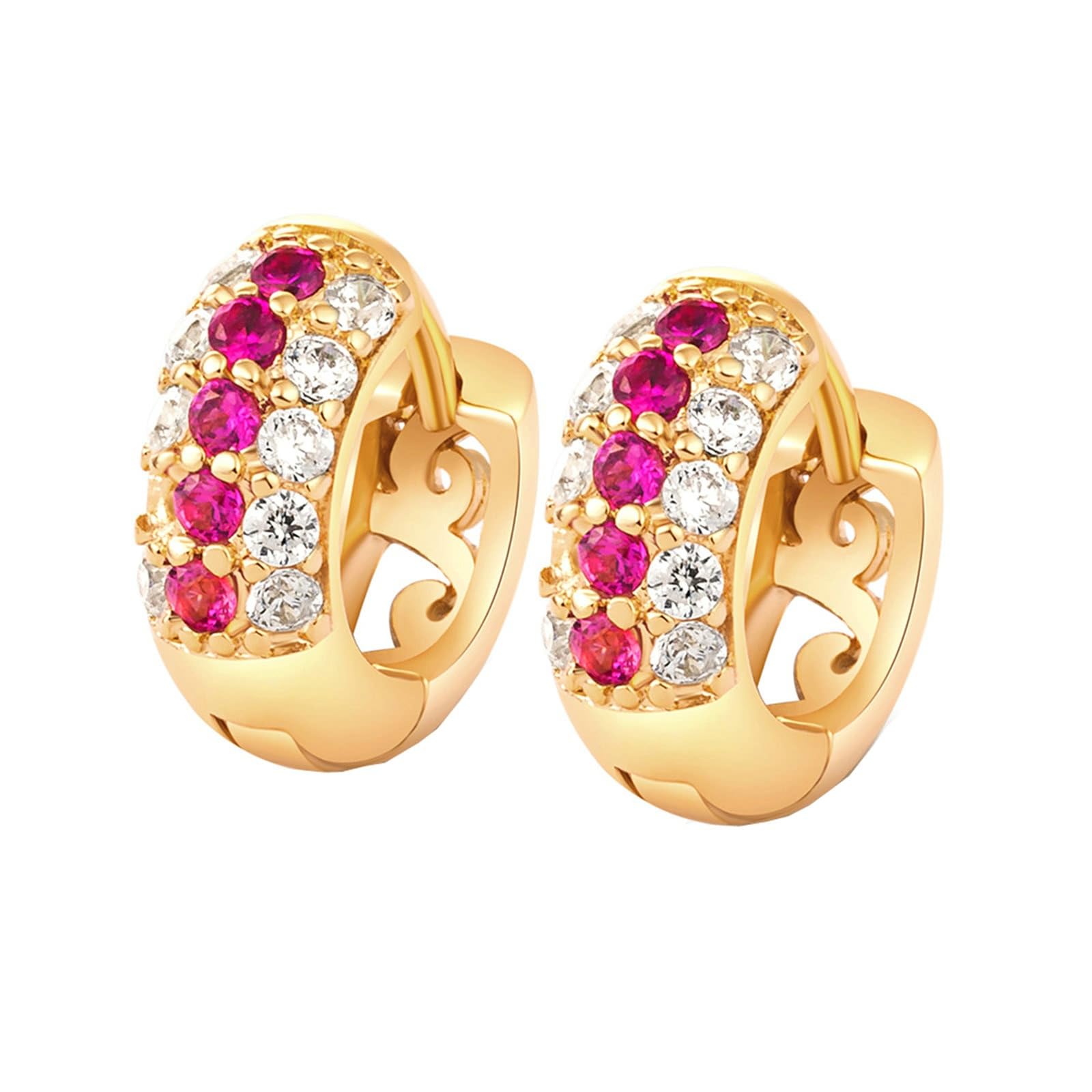 AMDXD Pendientes de oro de 18 quilates para mujer, joyas reales, tres filas de pendientes de aro con laboratorio de turmalina creados diamante colorido, Au 750 pendientes pequeños
