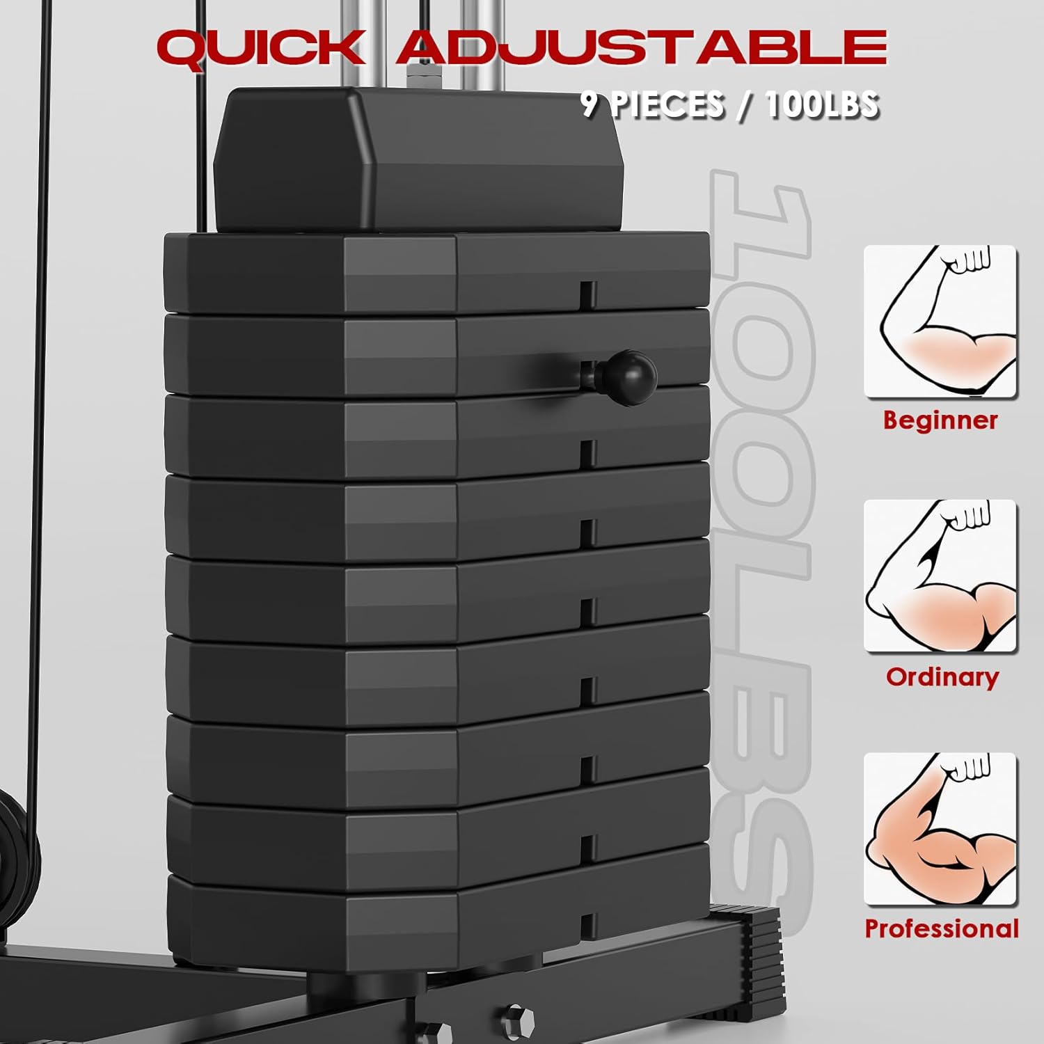 Home Gym Station, Multifunctional Home Gym Machine with 100LBS Weight Stack, All in One Workout Machine for Full Body Strength Training, LAT Pull Down, Chest Press, Leg Extension