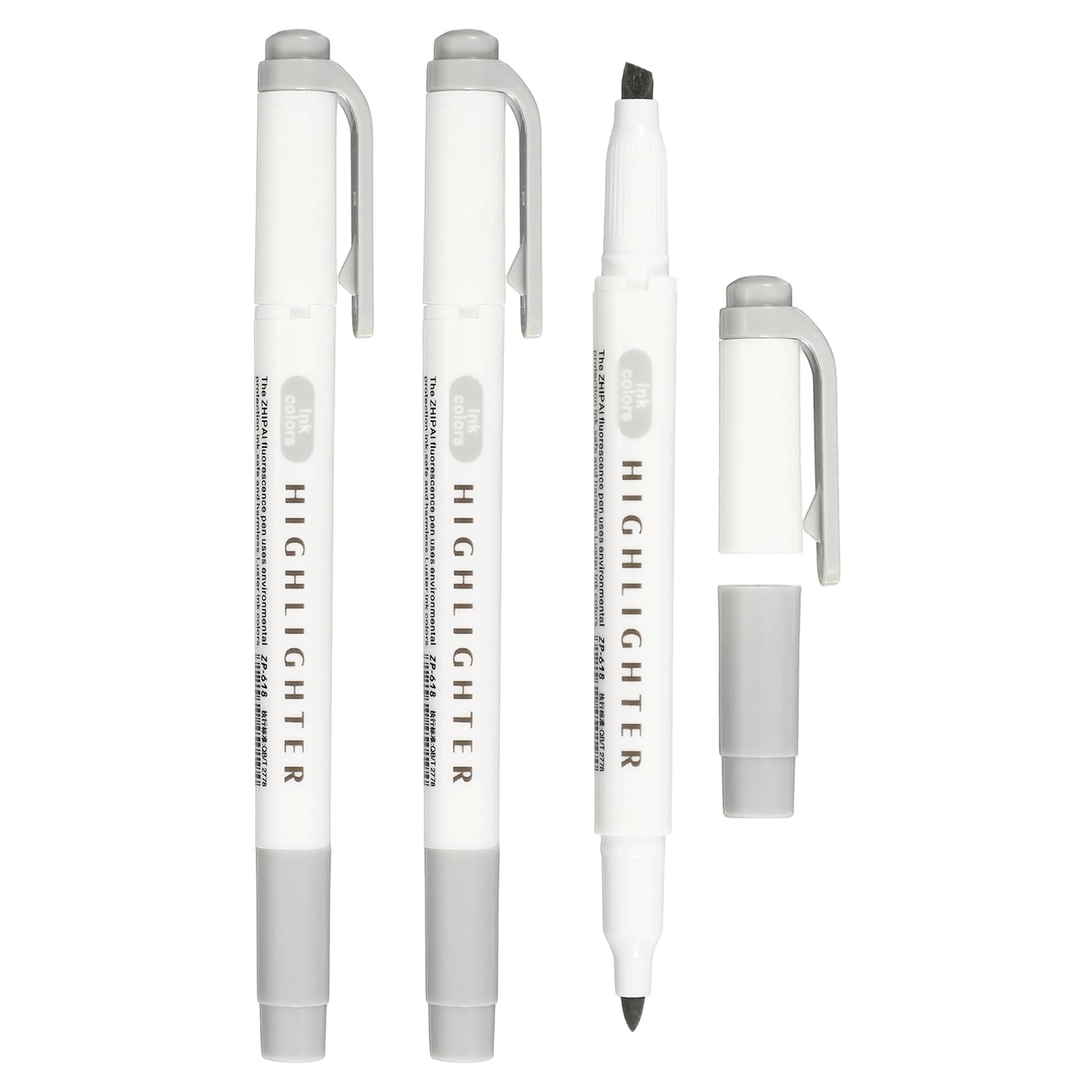 PATIKIL Highlighter Pen, 3 Pack Double Ended Highlighter Broad and Round Tips Marker Pens Studying Supplies for Office Home Daily Use, Gray
