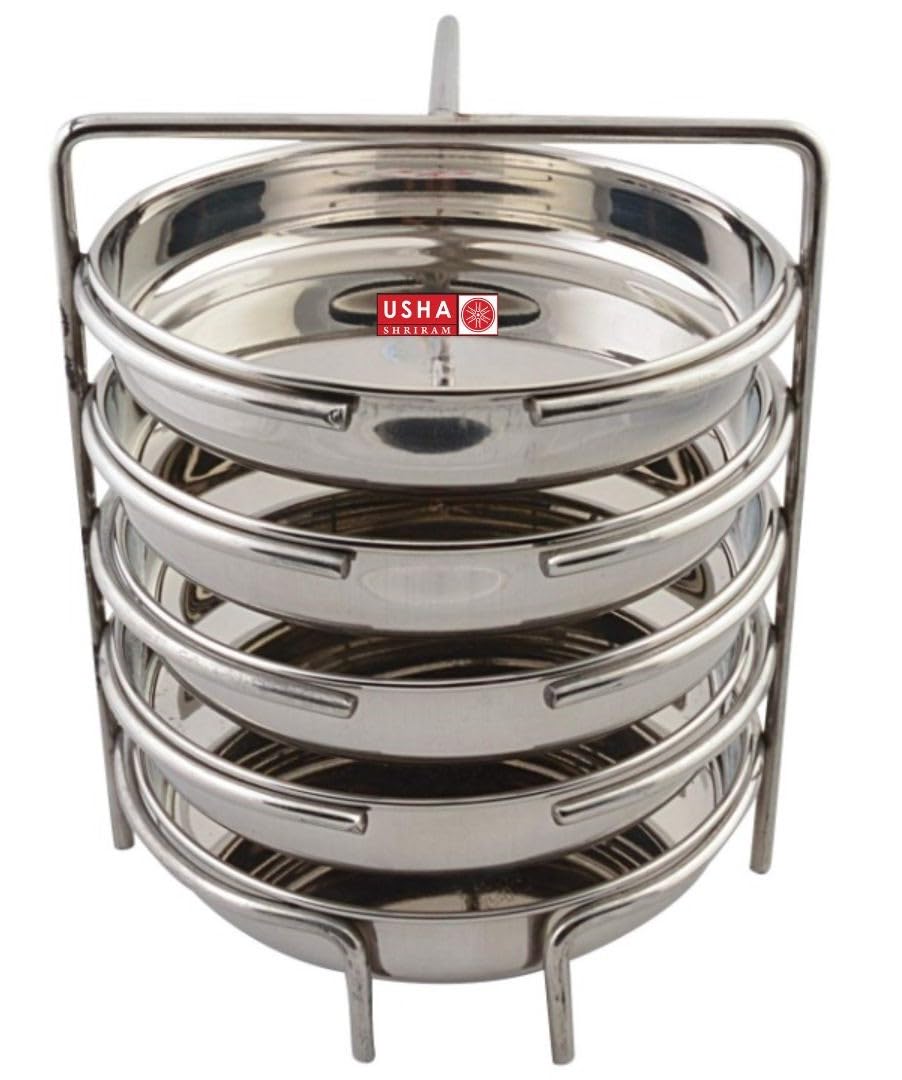 USHA SHRIRAM Stainless Steel Dhokla Maker Plate (5 Plate) With Handle