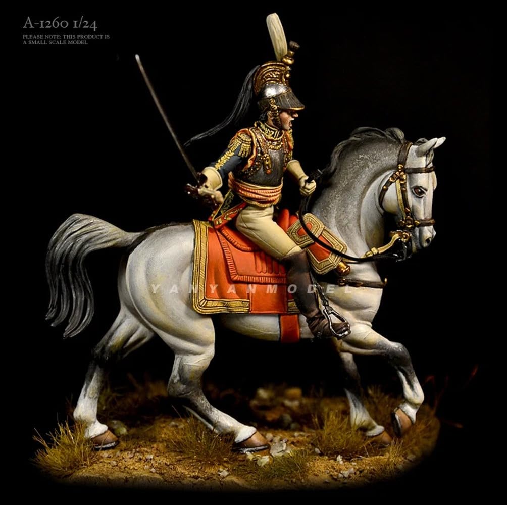 1:24 Ritter mit Pferd Resin-Modellbausatz, historisch inspiriertes Reiter-Set aus Kunstharz, unbemalt und unmontiert, für Sammler