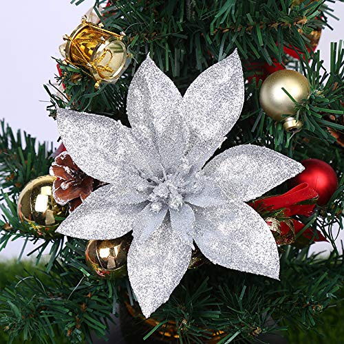 Amazon｜YYCRAFT グリッター ポインセチア 花 6インチ クリスマス