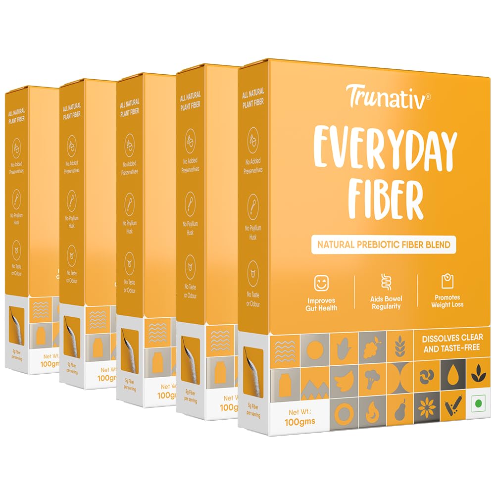 Trunativ Everyday Fiber Supplement Powder | Instant Acidity Relief & Bloating Relief | Prebiotic Fibre Supplement | Psyllium Husk Replacer & Isabgol Replacer | Gluten Free | Unflavored 500g (Pack of 5)