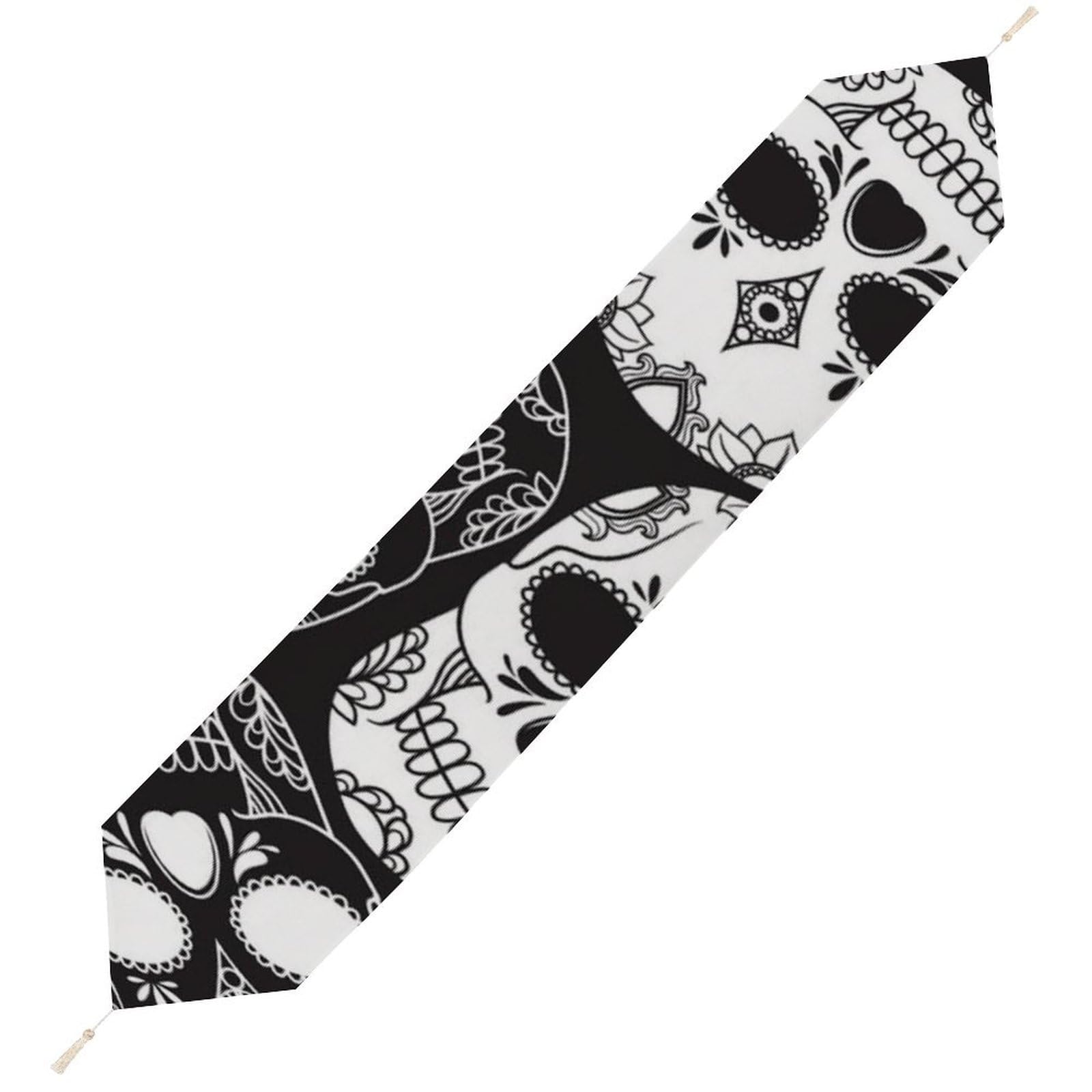 JZemdybill 229*33cm Table Runner with Tassel, Sugar Skull Table Runner, Table Decoration for Kitchen, Party, Restaurant