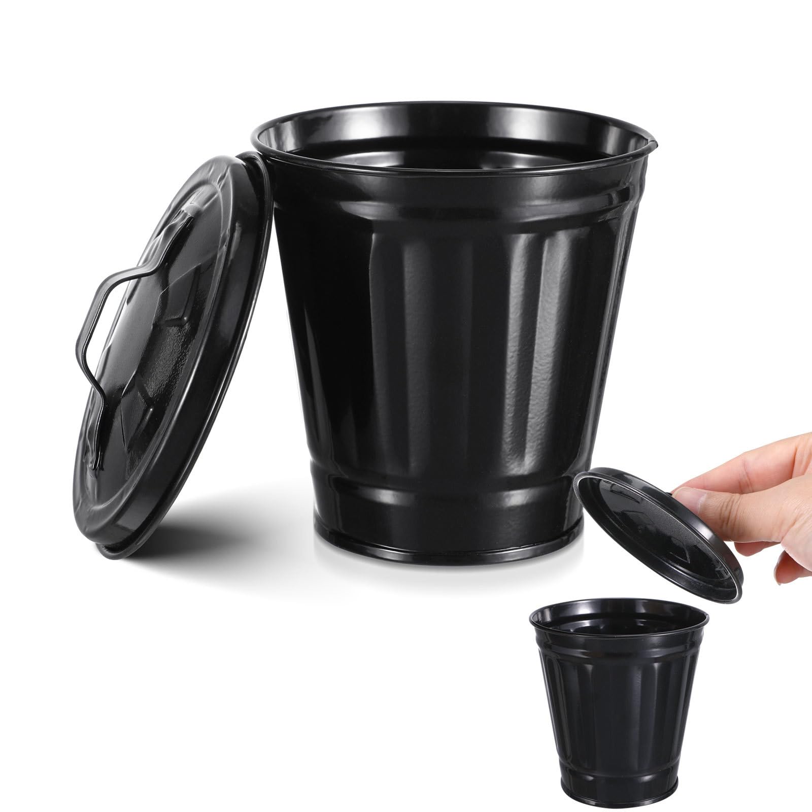 MAGICLULU Small Trash can with Lid 4.33 Inch Compact Tabletop Waste Bin for Home Office Bedroom Versatile Mini Garbage Container and Flower Pot Holder