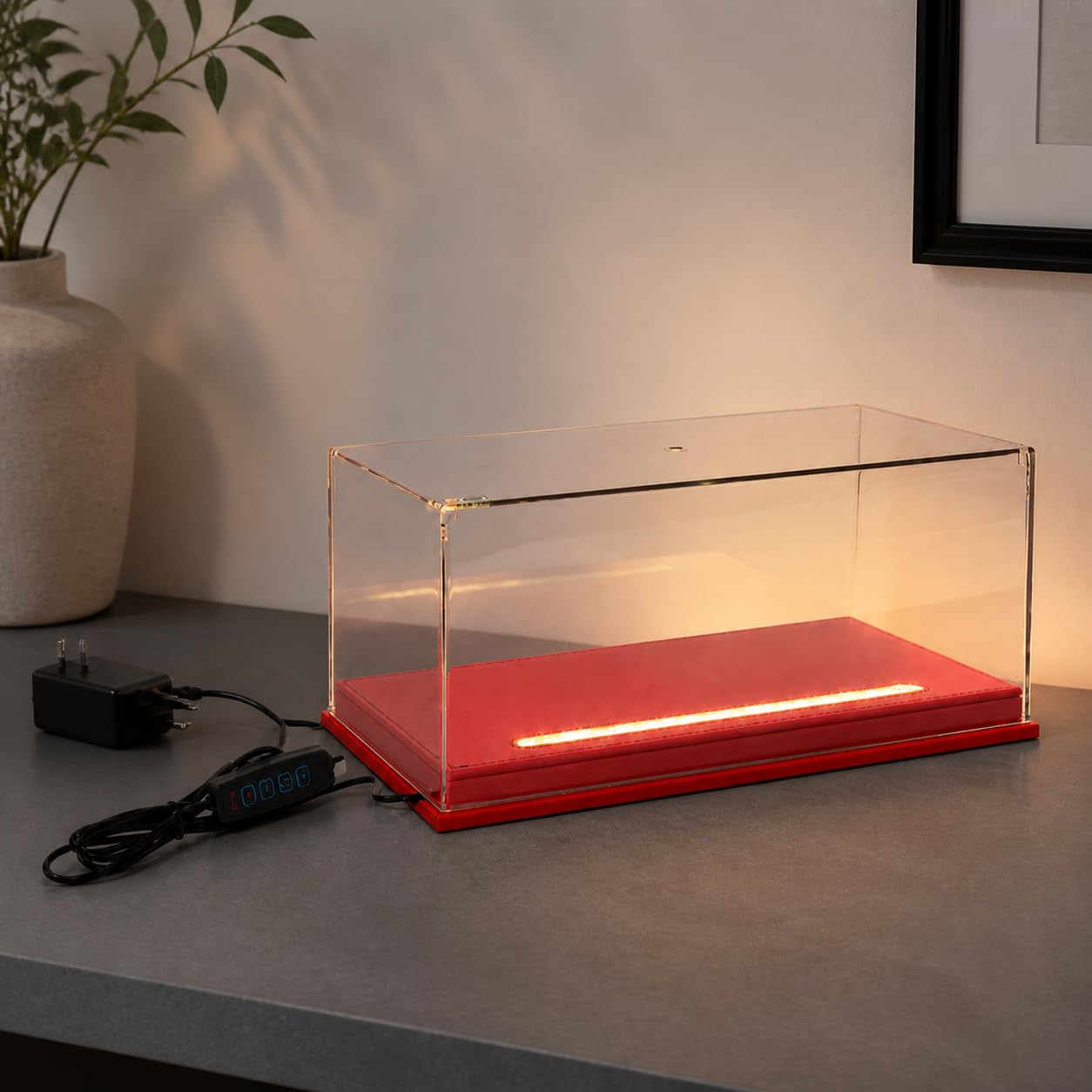 Vetrina Display Case per Auto 1:24 , Rosso | Illuminazione regolabile, Contenitore per figure, Esposizione di giocattoli, Per espositori toriali