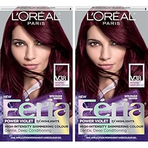 L’Oreal Paris Feria Multi-Faceted Shimmering Permanent Hair Color, V38 Violet Noir, Hair Dye Kit, Pack of 2