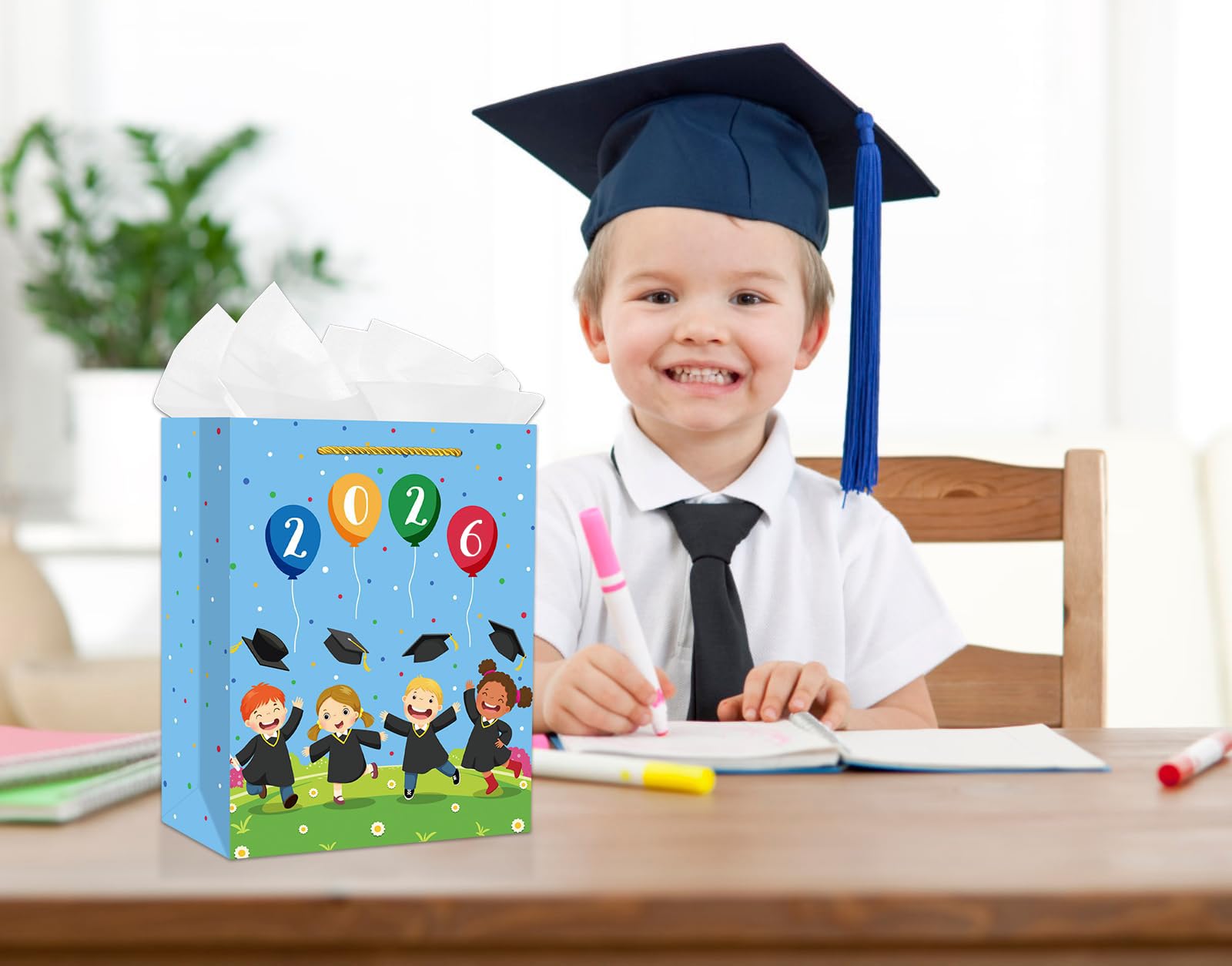 PETCEE Kindergarten Graduation Gift Bags 2026 - Pre K Preschool Graduation Bags with Tissue Paper Class of 2026 Grads Wrapping Paper Gift Bags for Kids Girls Boys Daughter Son Party Favors