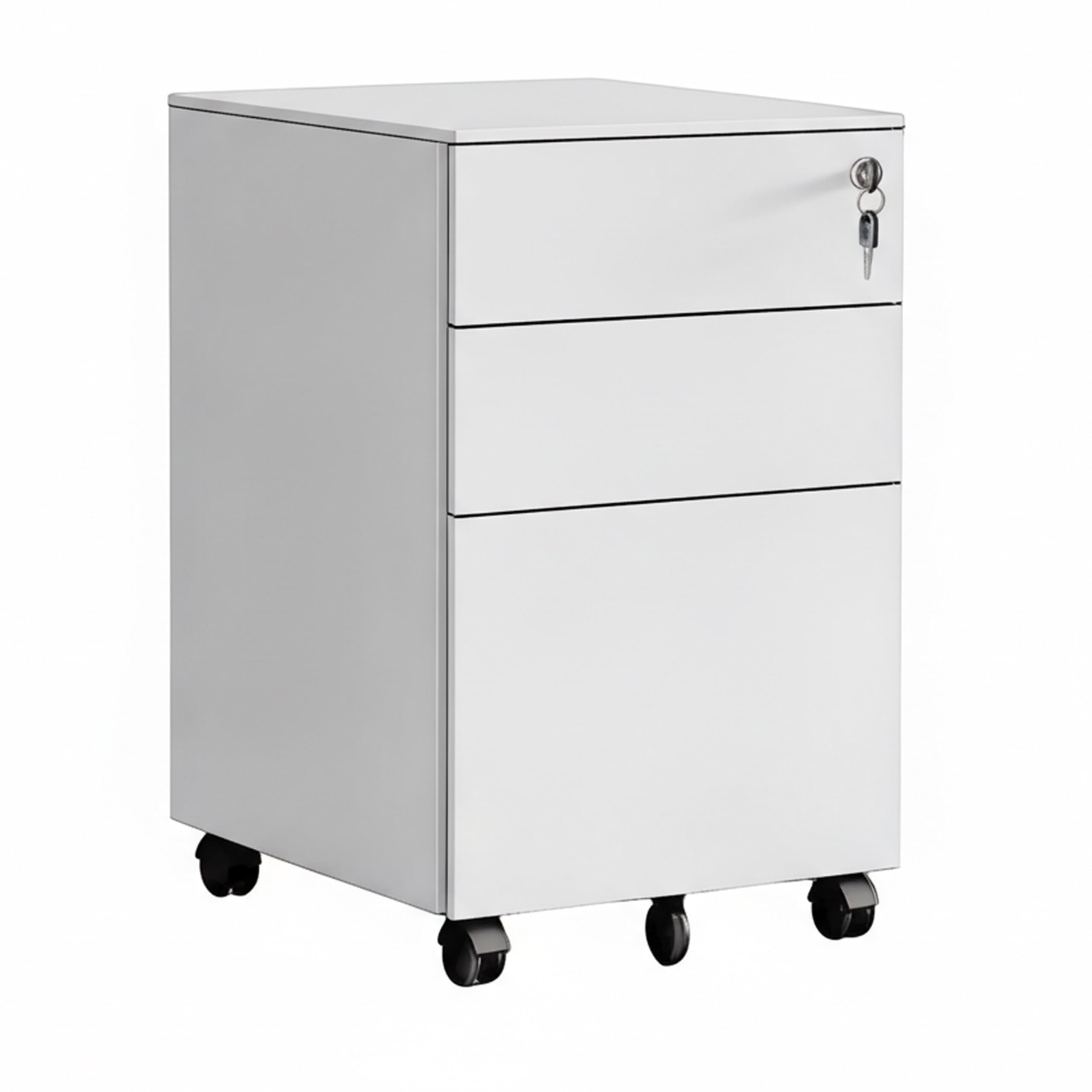 Relaxdays Rollcontainer, 3 Schubladen, HxBxT: 60 x 39 x 52 cm, abschließbar, Aktenschrank auf Rollen, Metall, weiß